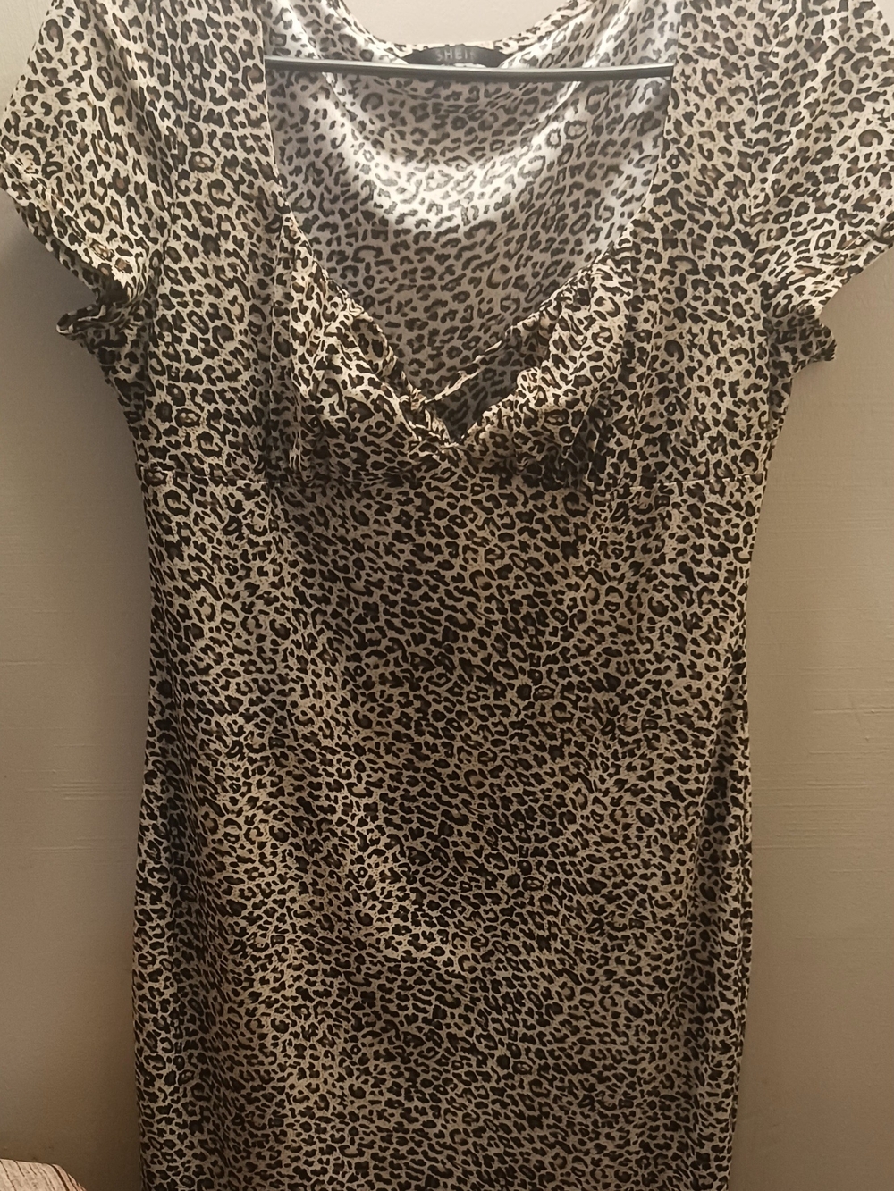 SHEIN Leopard Print Short Sleeve Tunic in Tan and Black